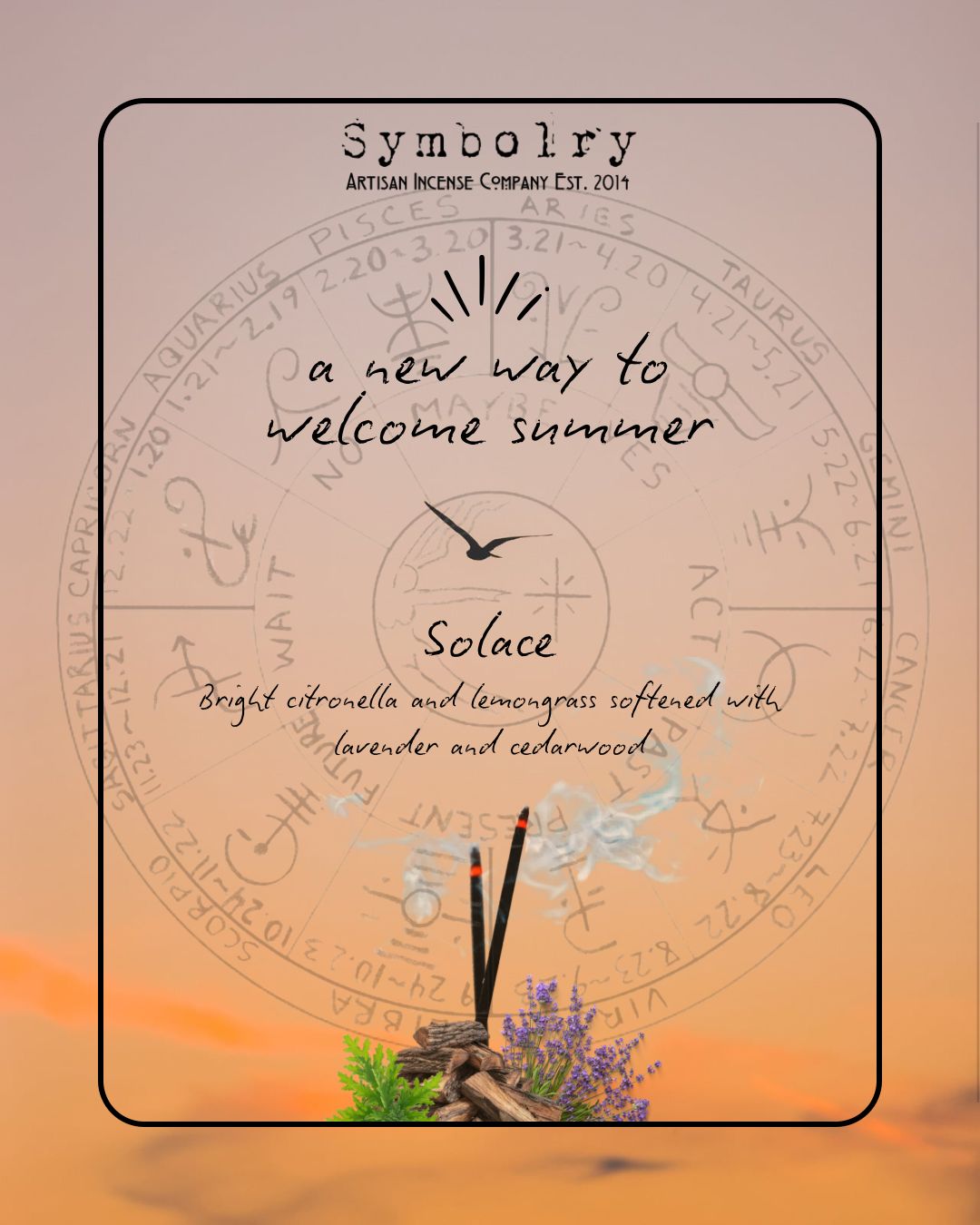 Solace - bright citronella and lemongrass softened with lavender and cedarwood
